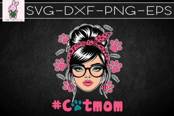 Cat Mom Messy Bun Pink Bow SVG