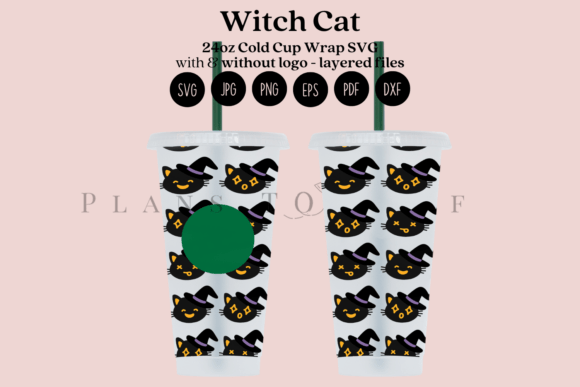 Witch Cat Halloween 24oz Cold Cup Wrap